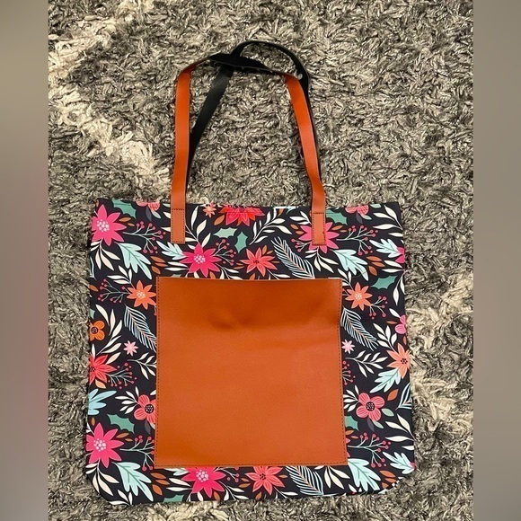 No Brand Handbags - Black Brown Pink Floral Tote Bag for Work,Travel,Beach,Shopping,School